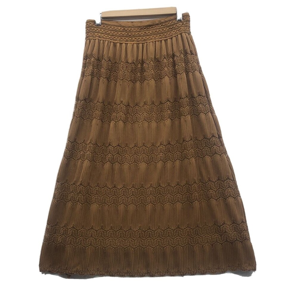 Lapis Women's A-Line Skirt Size Small Knit Textured Pattern Brown Log Length